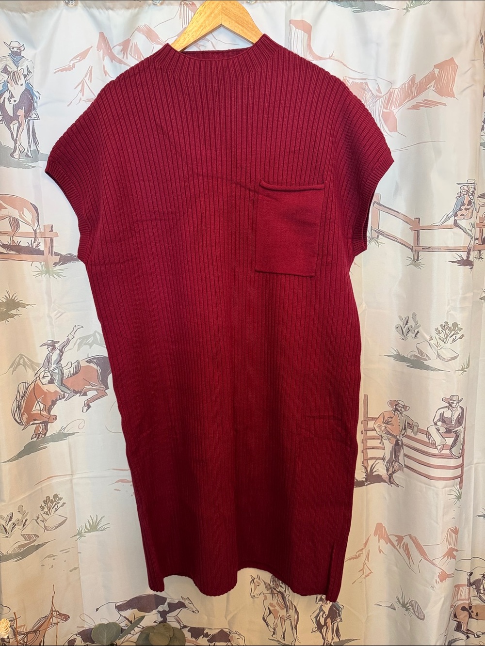 Sleeveless Rib-Knit Dress in Deep Wine